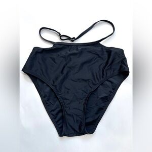 High Rise Bikini bottoms size S Solid Black Strappy Belly Band NWOT